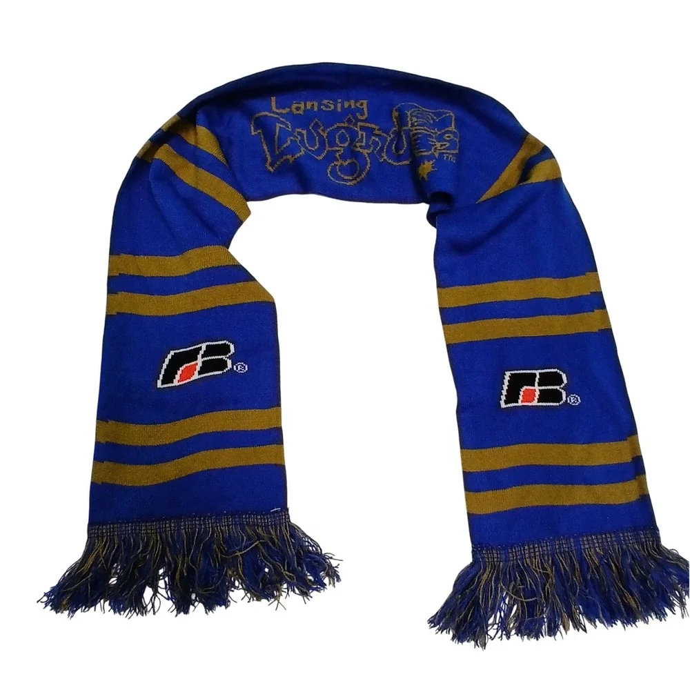 Lansing Lugnuts Royal Blue Gold‎ Stripe Knit Scarf Fringe Logo